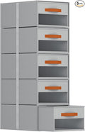 Stackable Storage Drawers - Pull Out Storage Bins with Drawers for Closet Clothes Organizers with Weekly Labels & Clear Window, Closet Shelf Storage for Bedroom, Living Room, 5 Pack, Grey