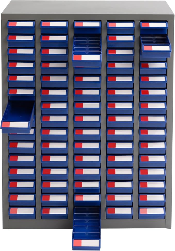 75 Drawer Parts Cabinet,Metal Tool Cabinet with Each Drawer 5.5 Lbs Load ,Bolt and Nut Tool Storage Box with Hooks , Material Cabinet for Hardware Stores, Warehouses, Car Repair Shops(Grey & Blue )