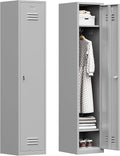 Bestoo Metal Locker,71" Storage Cabinet with 1 Lockable Door and Hooks, Tall Freestanding Wardrobe for Employees, Gym, School, Home and Office (Gray)