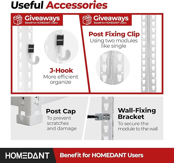 HOMEDANT 5 Tier Storage Shelves Adjustable Laminated Boltless Garage Metal Shelving Unit Heavy Duty Utility Rack Shelf Warehouse Pantry Closet Kitchen (3, (L) 48.1" W, White)
