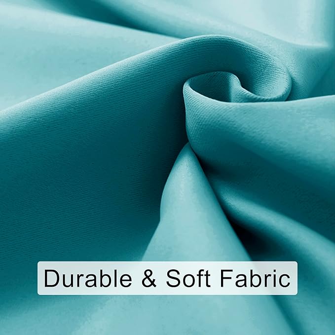 JIUZHEN Blackout Curtains for Bedroom - Thermal Insulated Noise Reducing Privacy Short Curtain for Living Room, Set of 2 Panels with Tiebacks, 42 x 54 inches Long, Turquoise
