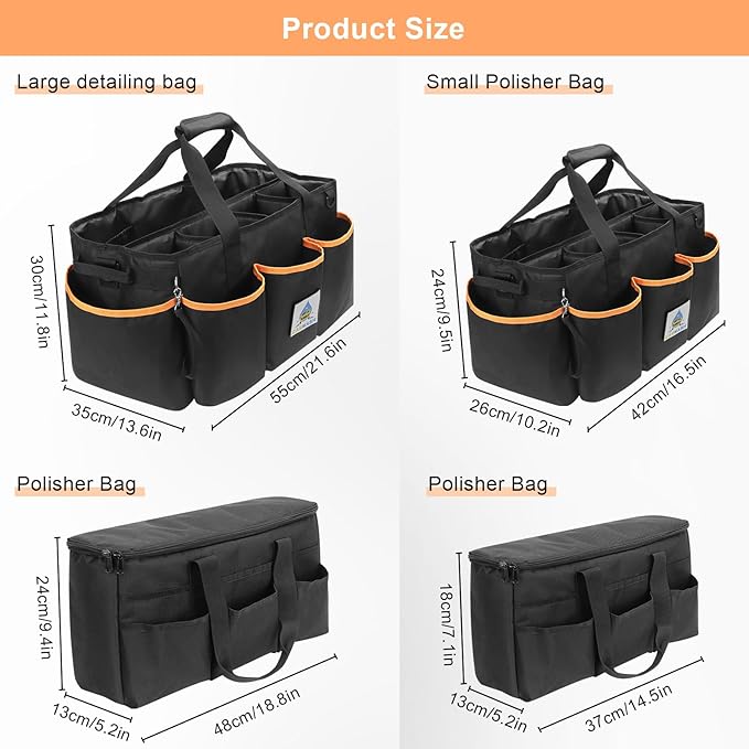 WDG Detailing Bag Cleaning Caddy Organizer with Handle & Polisher Tote Bag Wearable Cleaning Caddy Car Care Storage/Carry Tote for Car Care Supplies Organizer -Small
