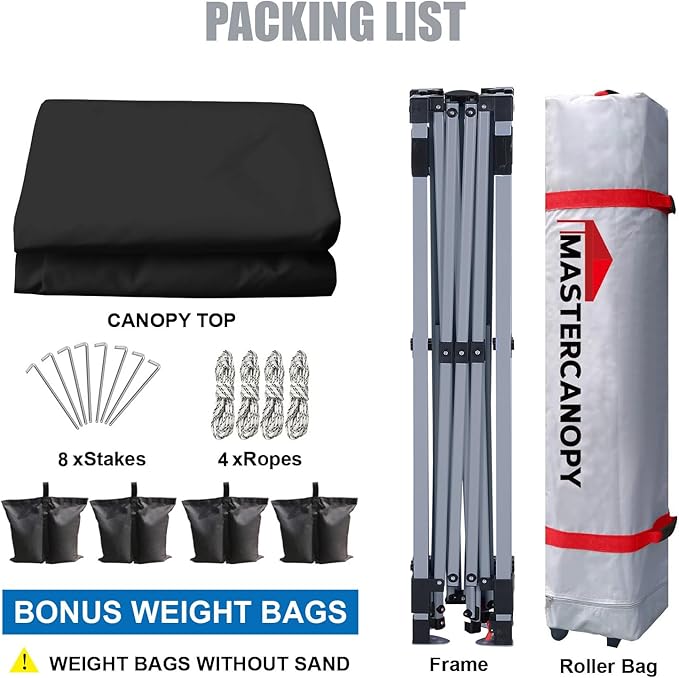 MASTERCANOPY Durable Pop-up Canopy Tent with Roller Bag (8x8, Black)