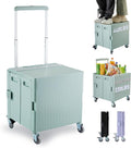 Folding Utility Cart Portable Rolling Crate Handcart Shopping Trolley Collapsible Tool Box, with Lid, on Rotate Wheels, for Grocery, Shopping, Office, Teacher, Camp,File (Green)