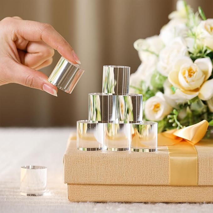 Remerry 8 Pcs Acrylic Round Blocks for Display Clear Polished Blocks for Display Clear Acrylic Edge Polished Base Display Riser for Table Showing Cosmetics Collectibles Figures(1 x 1 x 1 Inches)