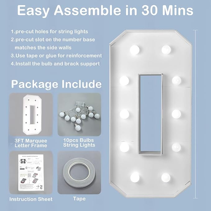 PRELIFE MEMORY 3FT/36 Inch Light Up Marquee Letter A-Z, Cold White Frame KT Board Plug-in KT Board with Bracket White LED Party Decorative Light Decoration for Birthday Party Anniversary (Letter E)