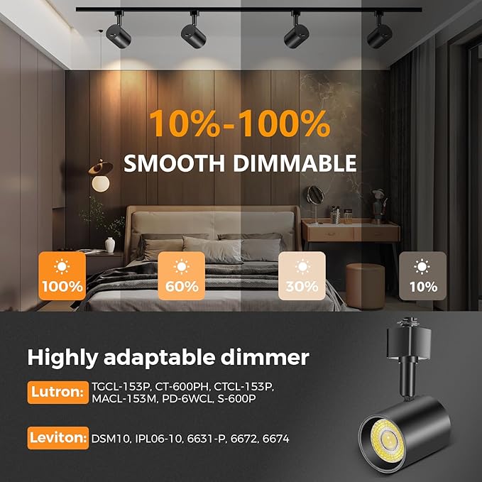 VANoopee 5-Color LED Track Lighting Heads H Type Track Light Heads Dimmable, 2000K 3000K 4000K 5000K 6000K Adjustable, Flicker Free CRI90+ 24° 10W 800lm, Black (4 Pack)