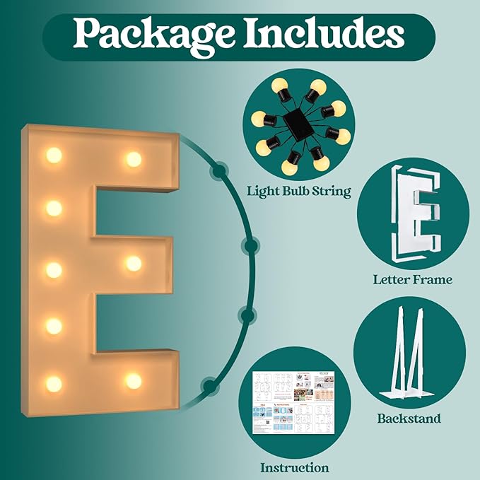 Marquee Letters 3 Feet Tall, 3FT Large Light up Letters E, Big Sign E with Warm White Light for Birthday Wedding Proposal Engagement Graduation Party Backdrop Decorations
