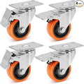 WBD WEIBIDA 3 Inch Swivel Caster Wheels with Brake, Safety Dual Locking Casters Set of 4 Heavy Duty of 1000lbs, Premium Polyurethane Wheels for Furniture and Workbench((Screws and Spanner)