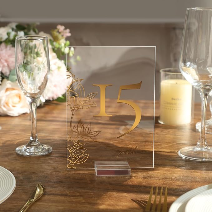 UNIQOOO 3" Clear Acrylic Stand | 10 Pack 3mm Slot Wedding Sign Holders, Perfect for Wedding, Table Number, Exhibition, Office, Restaurant, Business