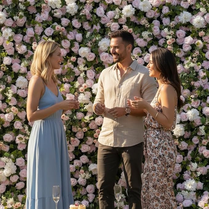 Artificial Luxury‌ Flower Wall Backdrop, Gorgeous 3D Silk Floral Backdrop for Wedding, Baby Shower, Party and Home Decor, Quick Assembly/Storage, Eco ＆ Pet Friendly, 2 pcs, Each Panel 2 * 8 ft.
