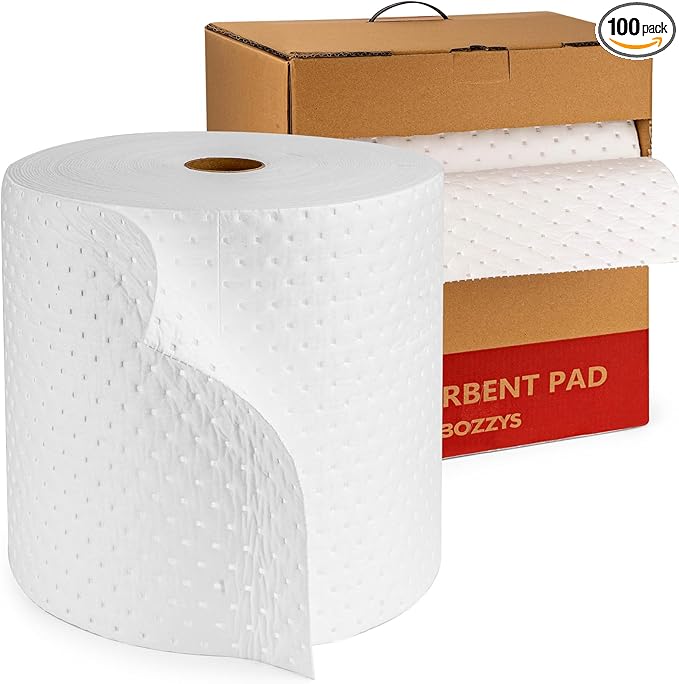 Oil Absorbent Pads Roll | 16"x20" Oil-Only Spill Mat 100-Pack | Industrial Spill Control for Oil & Fuel(24 Gal/Box) | Repels Water Absorbing Rolls
