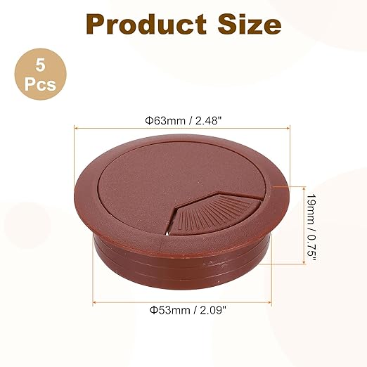 uxcell 5 Pcs 53mm (2.09 Inch) Desk Grommet, Plastic Cable Hole Cover, Wire Cord Cable Organizer for Home Office Computer Desk Cabinet, Brown