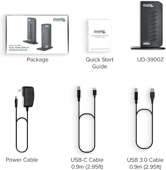 Plugable USB 3.0 and USB-C Universal Laptop Docking Station with 2 HDMI Ports for Windows, Mac (Driver Required), and ChromeOS, Gigabit Ethernet, Audio