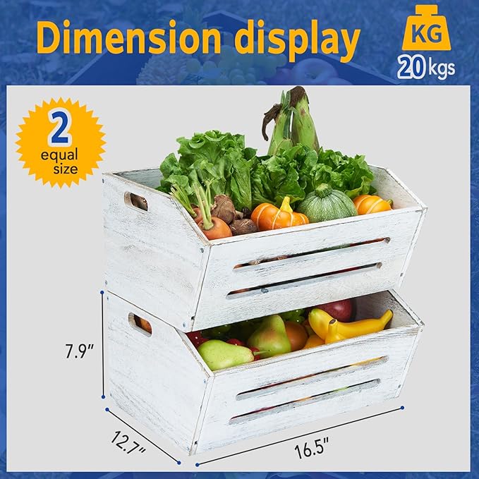 ELONG HOME Wooden Crate, 2 Pack Fast Assemble Wooden Crate for Storage, Decorative Farmhouse Wooden Crate Basket, Vintage Wood Crates Display for Fruits and Vegetables