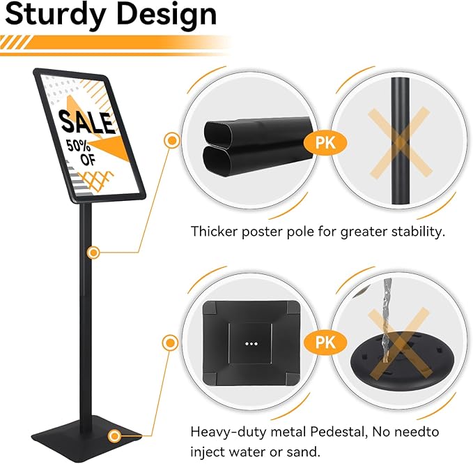 Heavy Duty Pedestal Sign holder floor stand Adjustable Sign Stand for Vertical and Horizontal view Poster Stand with Aluminum Frame for Display 8.5 x 11 inch