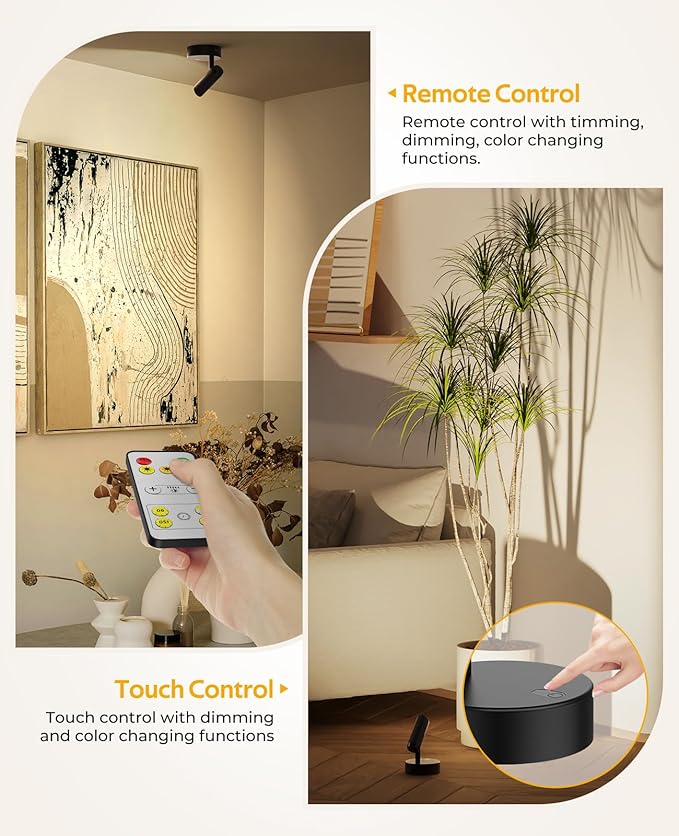 Spotlights Indoor, No-Glare Rechargeable Floor Can Light for Plants with Remote, Wireless Art Accent Spot Lights Uplight for Painting, Picture, Dartboard, Home, Corner Sofa Display