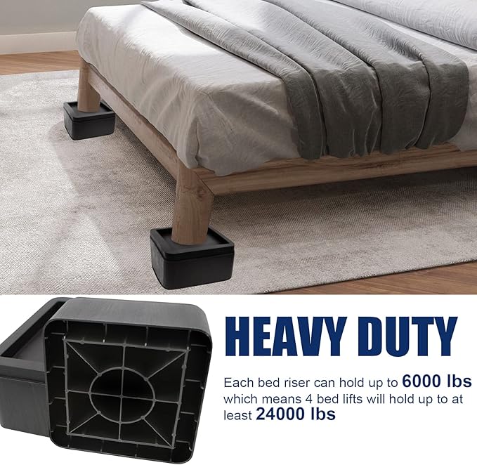 Bed Risers 2 inch, Oversized Fits 5.5in Legs， Heavy Duty 6000lbs, Stackable 4/6 Inch Bed Raising Blocks Furniture Riser for College Dorm, Couches, Tables, Desks, Platform