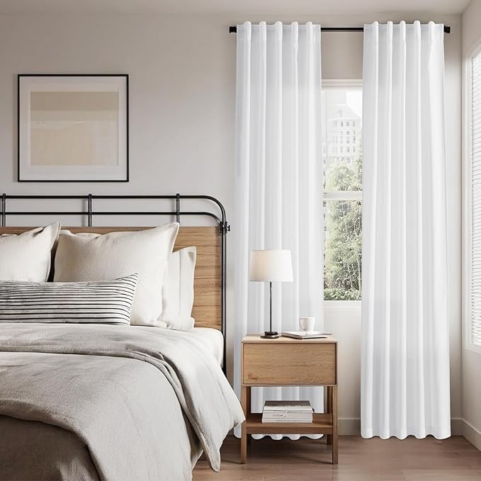 Nanspring Kitchen Curtains Linen 36 Inch Length for Kitchen White Kitchen Window Curtains Over Sink Modern Farmhouse Curtain for Cafe Bathroom Small Window Back Tab and Rod Pocket 34 x 36, 2 Panels