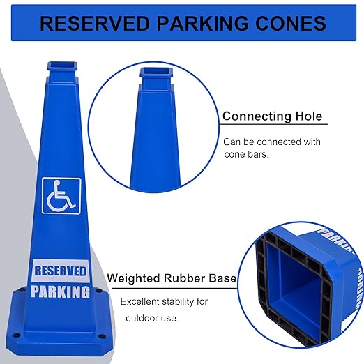 OrangeStar 6-Pack 28" Reserved Parking Cones, Large 4-Sided Message Safety Traffic Cones with Heavy Rubber Base for Indoor Outdoor Use, Parking Lot Control, Driveway Barriers, Blue