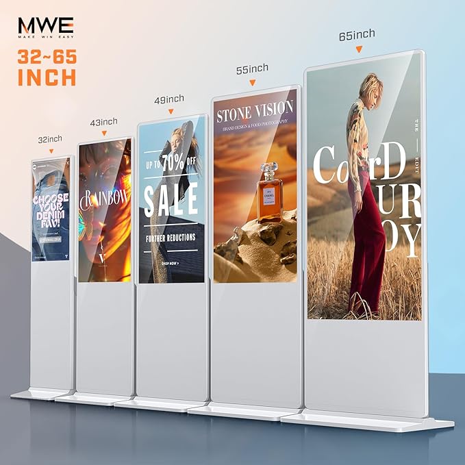MWE 49 Inch Indoor Floor Standing Digital Signage Advertising Display Kiosk LCD Screen Commercial Totem Android System Vertical Poster with Auto Media Player-White
