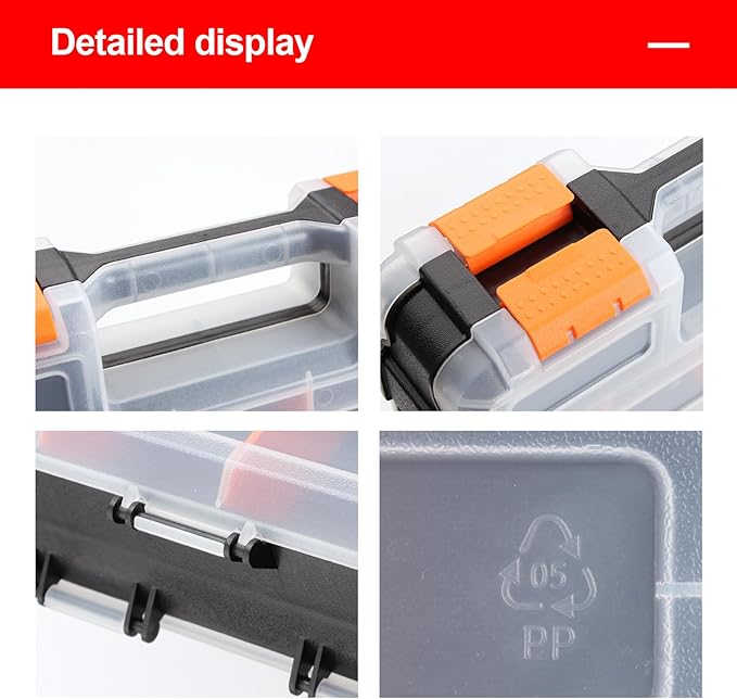 Plastic Tool Box,NOEAIKE Double Side Tool Organizer Small Parts Tool Box Hardware Organizer with Removable Plastic Dividers for Bead/Screws/Nuts/Nails/Bolts/Bins/Crafts