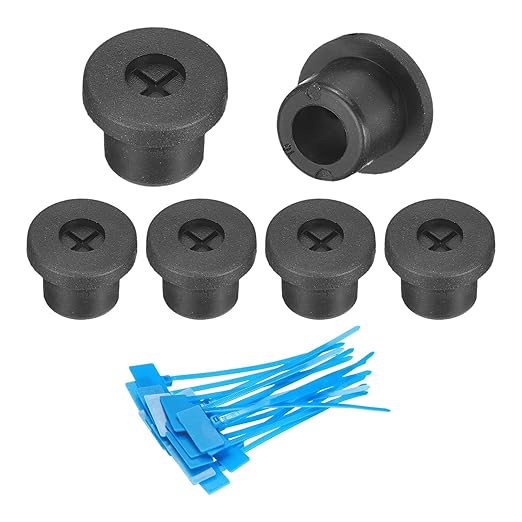 uxcell 6Pcs Cable Cord Grommet, 3/8"(10mm) Rubber Desk Grommets Wire Pass Through Hole Cover with Marked Cable Ties for Home Office Cable Wire Protection, Black
