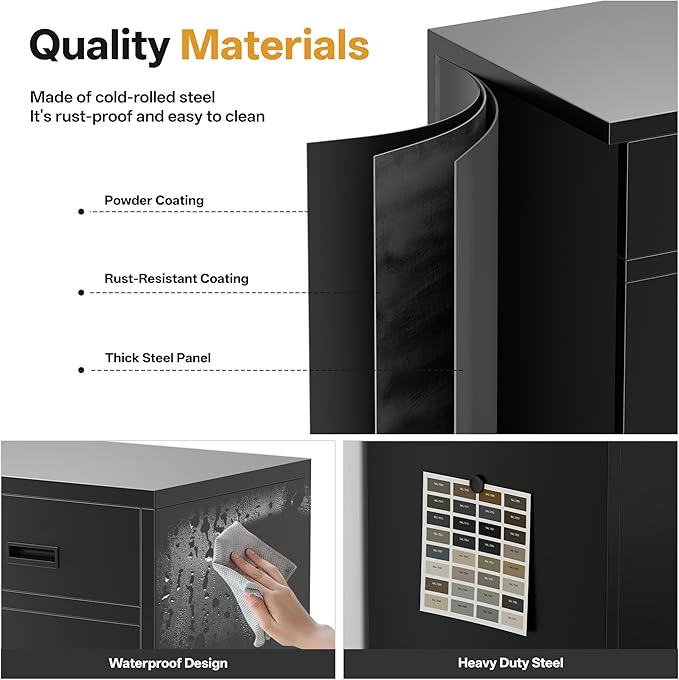 Metal Storage Cabinet 36" H, Garage Storage Cabinet with 2 Lockable Doors and 1 Drawer, Steel File Cabinets with Adjustable Shelves for Home Office, Garage, School, Apartment, Warehouse