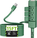 BN-LINK 15ft Outdoor Extension Cord Waterproof with Power Stake, 6-Outlet Power Strip Weatherproof, 14/3 SJTW Heavy Duty Power Cord for Outdoor String Lights and Christmas Decorations, ETL
