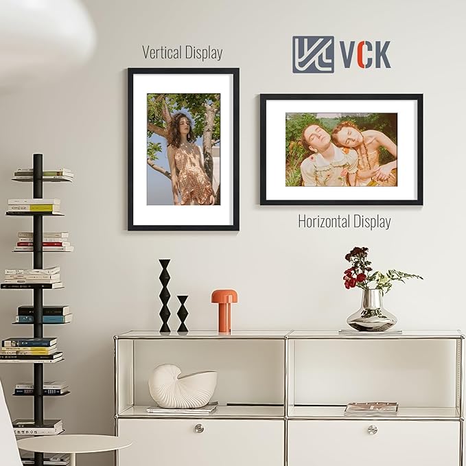 VCK 16x24 Poster Frame Black 2 Pack - with Mat 12x18, Textured Exclusive Solid Wood Picture Frame, Wall Mounting Hanging