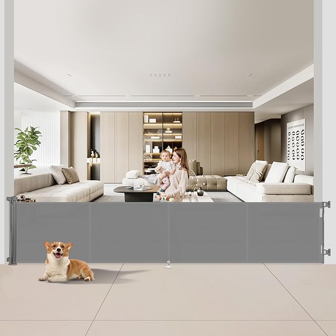 200 inch Retractable Baby Gates 37 inch Tall, Retractable Gate with Reinforced Strip Design to Prevent Crawling Through, 16 FT Outdoor Retractable Gates, Extra Wide Retractable Gate for Garage
