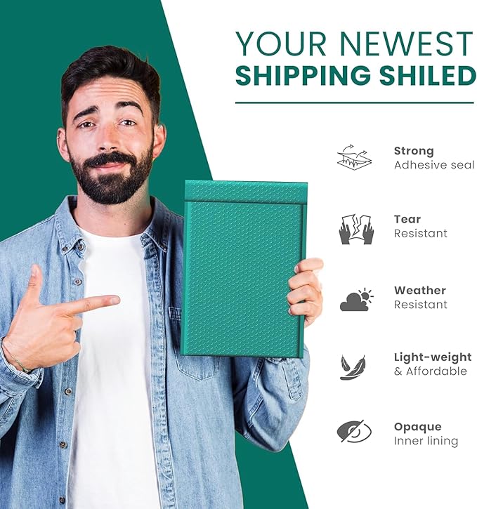 Green Poly Bubble Mailers 8.5x14.5 inch #3 | Self Seal Padded Envelopes | Cushioned Bubble Mailer | Usable Size 8.5x13.5 | WaterProof | Lightweight mailing Shipping Bags | 100 Pack Bulk