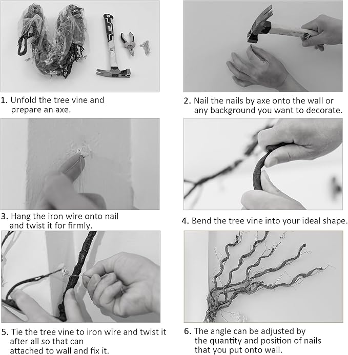 118inch Large Bendable Artificial Wall Hanging Grape Vines Craft Cherry Blossom Greenery Plants Thick Tree Trunk Creeper Wire Branches Twigs Garland For Reptile Climbing Halloween Garden Decoration