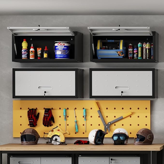 Metal Wall Cabinet with Up-flip Door,Heavy Duty Garage Wall Mounted Storage Cabinets,Tool Cabinets for Garage,Kitchen,Warehouse,Office,Assembly Required