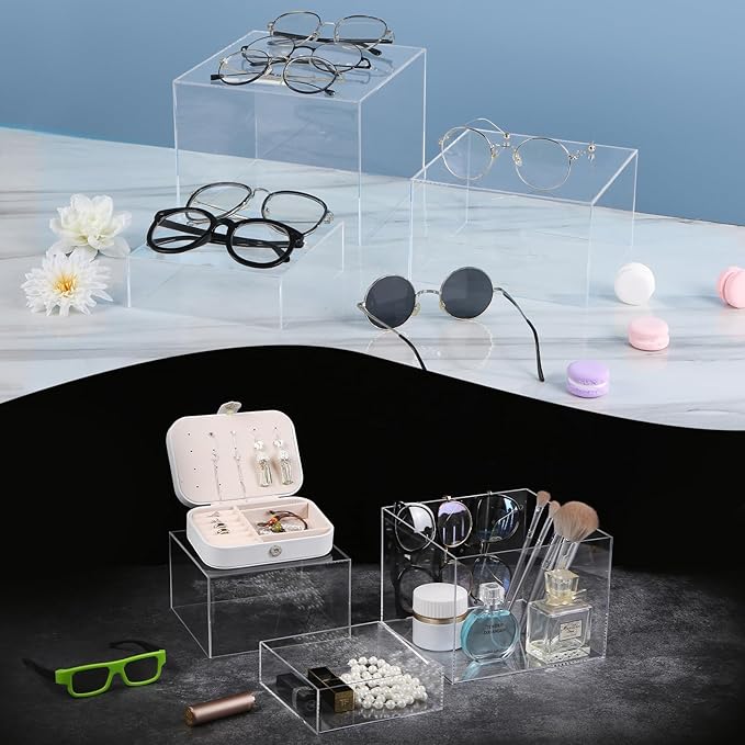 Risers Display Stands, Buffet Riser, Cubes Acrylic Display Box, Food Display Risers for Party, Acrylic Retail Display Stand, Nesting Showcase Display Riser, Craft Show Display Stand (3PCS-Clear)