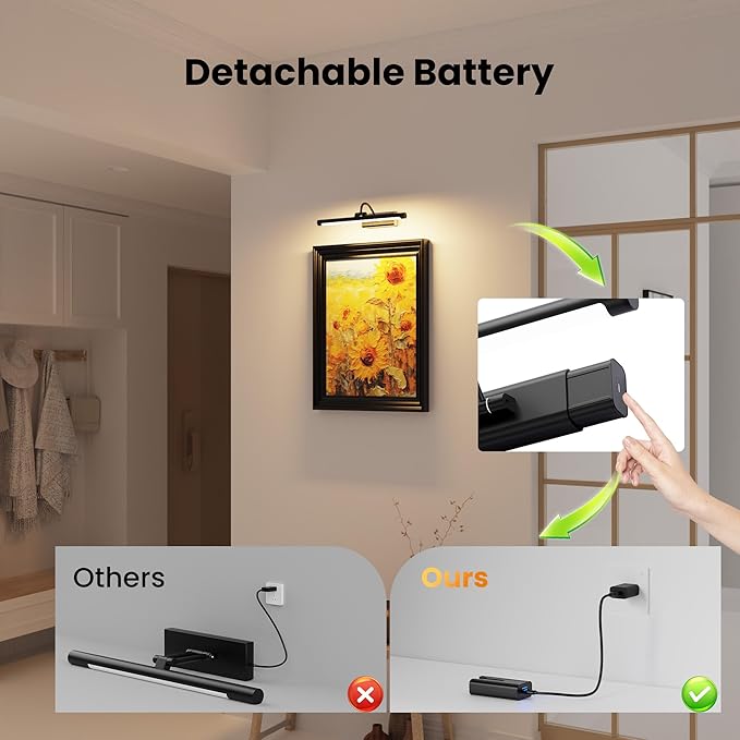 2 Pack Picture Lights for Wall 6000mAh - 16" Black Cordless Battery Powered Wall Mount Sconce with Dimmable Remote for Gallery Wall & Art Decor