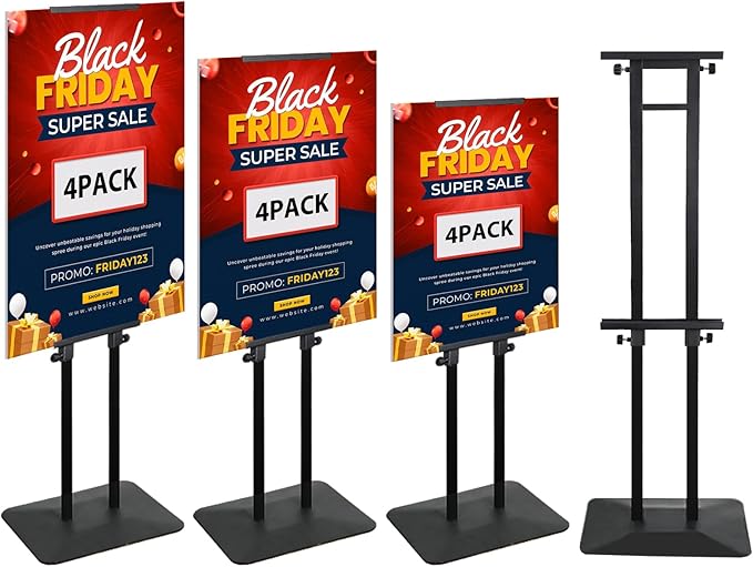Poster Stand Heavy Duty - Double-Sided Poster Stands for Display Board Foam Signage, 4-Pack Adjustable Floor Standing Sign Holder Height up to 80 Inch, Fit Retail Events Business Wedding