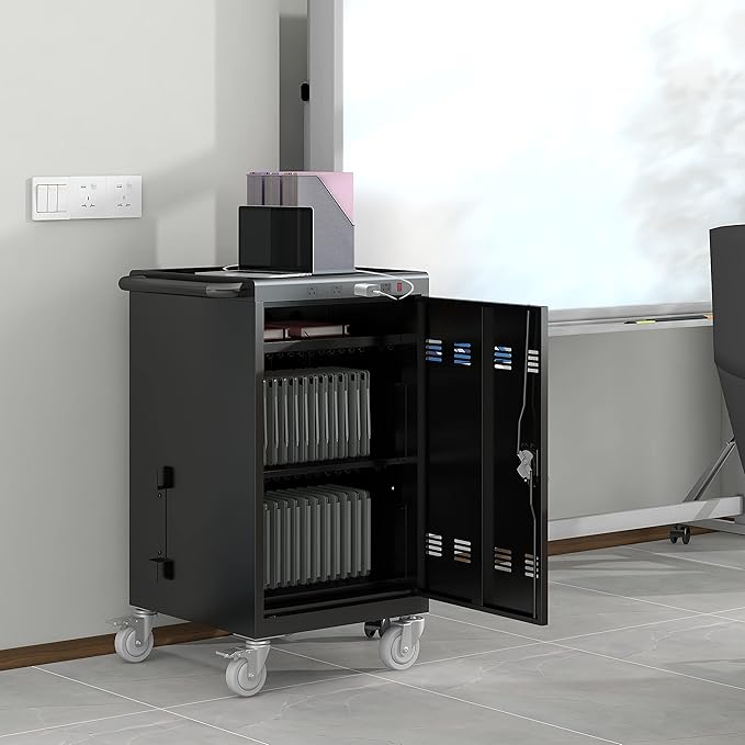 Laptop and Tablet Charging Cart, 35 Unit Device Mobile Charging Station for Chromebook, Tablet, Laptop, with Charging Port Screen Size Up to 16.3", Suitable for Office, Classroom, etc (Black)