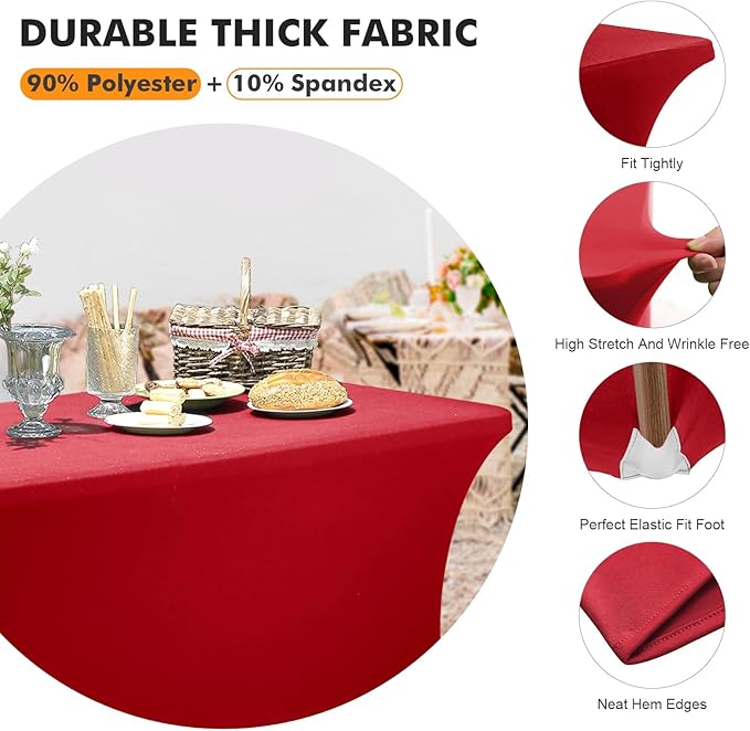 SEPARO 2 Pack 6 Ft Red Table Cover Fitted Rectangular Tablecloth Stretchable Fabric Table Cloth 6 ft Wrinkle-Free for Party Tradeshows Banquet Weddings Cocktail