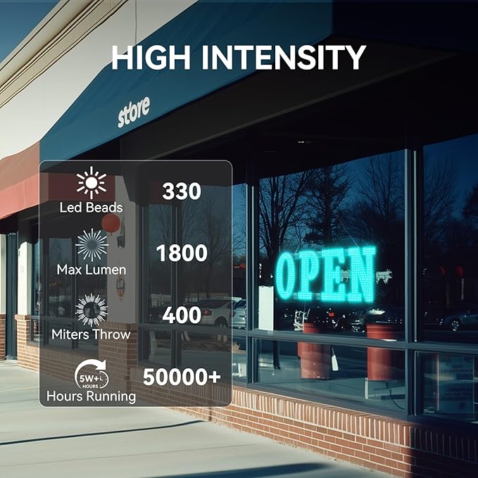 Large LED Open Signs for buiness with 13 Scene Modes, 30" x 10" Unique Design Ice Blue Open Sign for Business Hour Open Sign for Window Stores Retail and Restaurant