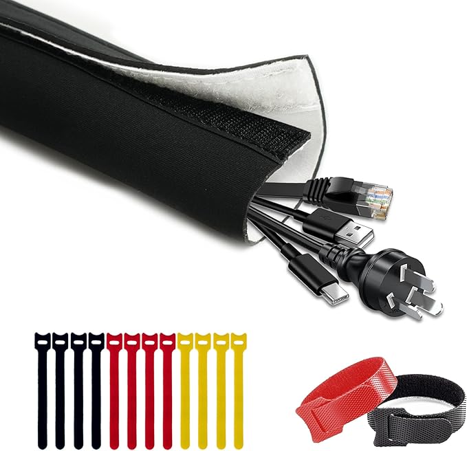 Neoprene Cable Management Sleeve 3.3ft (40 inch) - 1.5 inch, Velcro Cuttable Cord Organizer, Split Wire Loom Tubing Reversible Cord Protector for TV USB PC Ethernet Cable Hider Protect Pets Kids