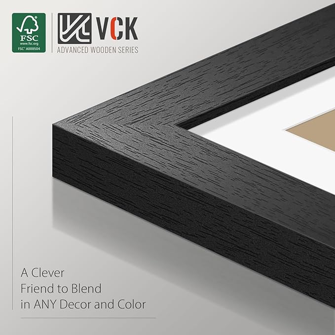 VCK 24x36 Poster Frame 5 Pack - Black, Exclusive Woodgrain Solid Wood Picture Frame, Matted to 20x30 or 24x36 without Mat, Horizontal and Vertical Formats with Included Hanging Hardware