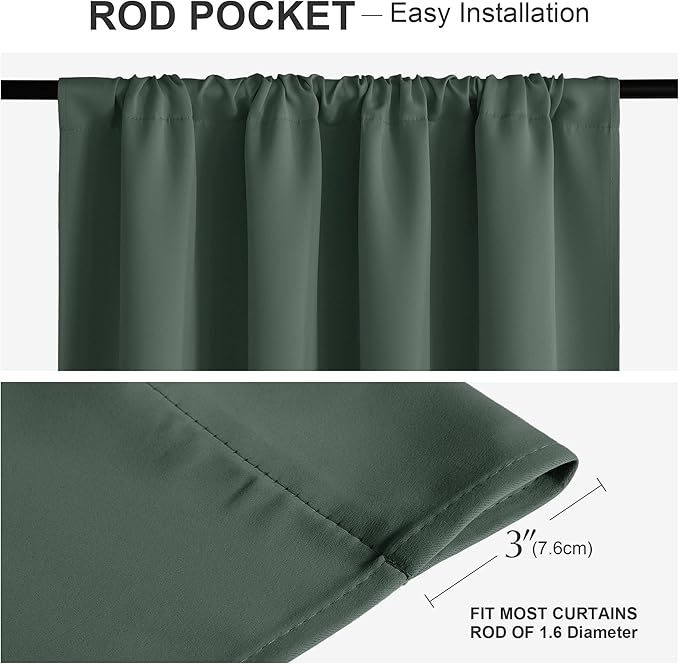 PONY DANCE Dark Green Kitchen Over Sink 45 inch Long, Short Blackout Window Curtains for Bathroom Basement, Thermal Insulated Black Out Drapes for Cafe Bedroom, W 42 x L 45 inch, 2 Panels