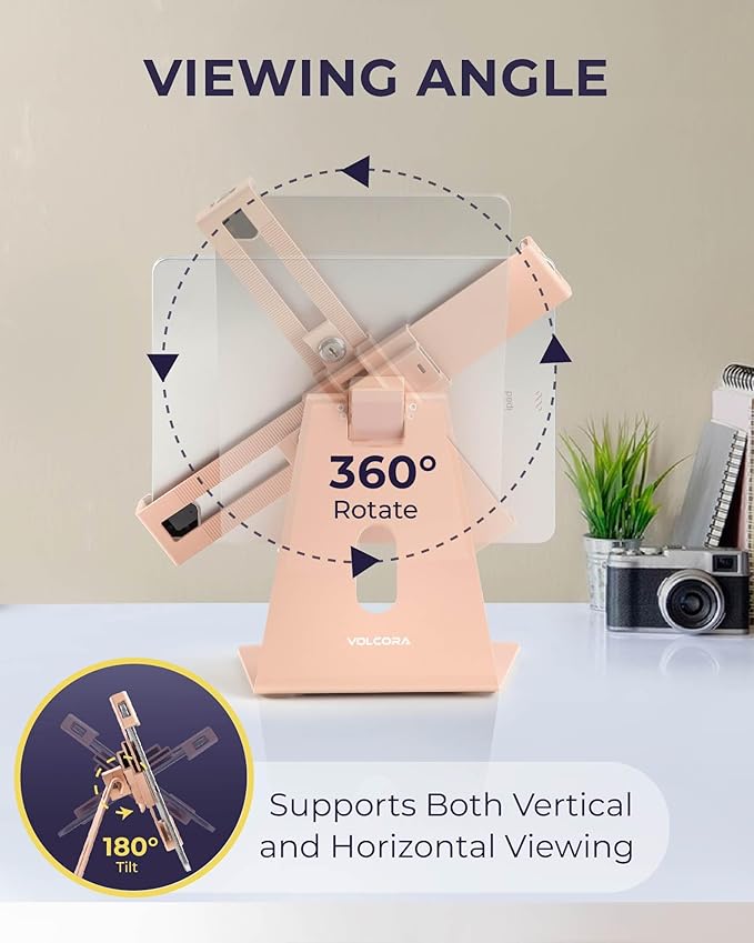 Volcora Anti-Theft Tablet Stand iPad Kiosk Stands with Lock, Pink 10-13'' ipad Stand for Desk, Swivel, Adjustable iPad Holder for Desk, iPAD Mount for POS Register, Retail Business, Cashier