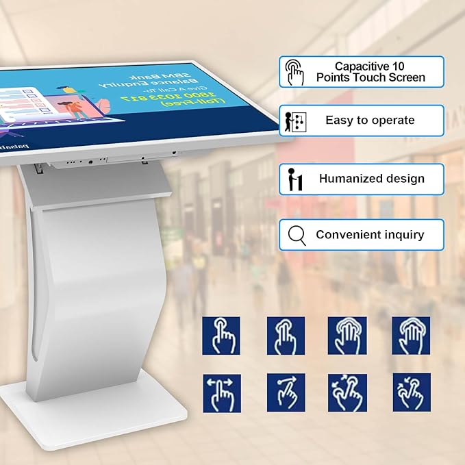 32 inch Touch Screen Kiosk, LCD Screen Self Service Kiosk, K-Style Stand Inquiry Machine, Interactive Display for Mall Navigation/Self-Ordering/Advertising/Retail Store