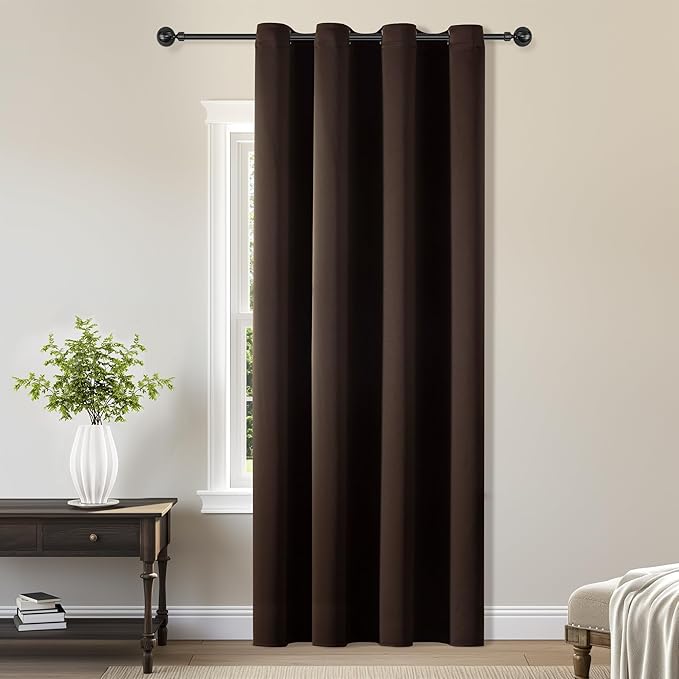ChrisDowa Blackout Curtains 90 Inches Long for Living Room, Grommet Thermal Insulated Room Darkening Curtains for Bedroom (1 Panel Set, Brown, 52W x 90L)