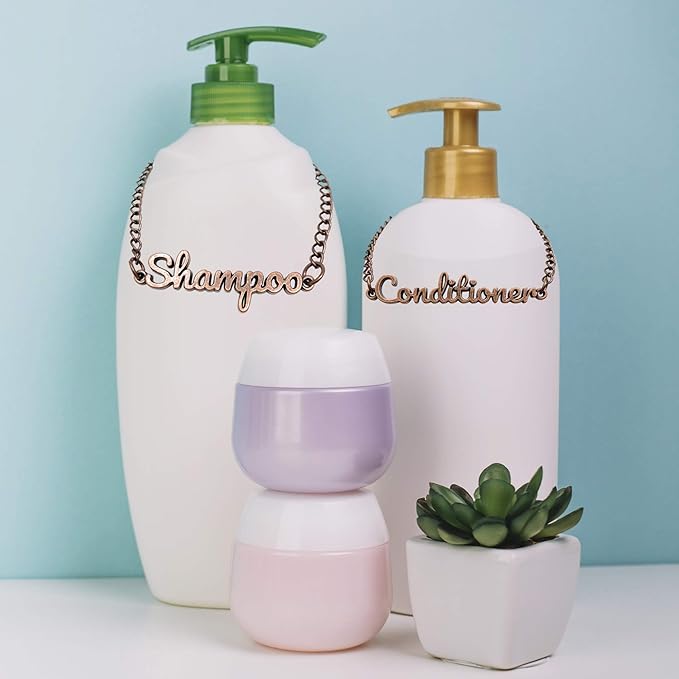 Shampoo and Conditioner Dispenser Label Tags 2pcs Set (Bronze)