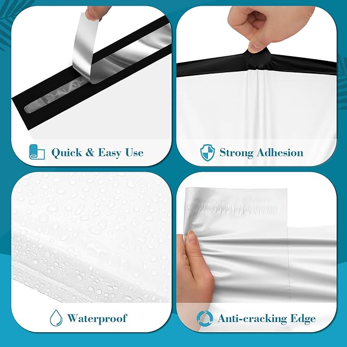 JinRuiKJ Poly Mailers with Handle 14.5x19 Inch 50 Pcs, Easy to Carry Packaging Bags for Small Business, Thank You Shipping Bags with Self Adhesive Strip, Tearproof and Waterproof - White