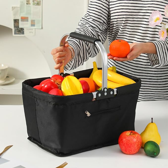 Shopping Bag Basket - 26L Foldable Grocery Storage Container, Market Shopping Basket, Supermarket Camping Picnic Travel Home Farmhouse Kitchen Stores Portable Foldable Organizer Easy Carry Storage