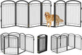 Full Metal Free Standing Dog Gate with Door for Indoor Outdoor, 144'' Extra Wide 36'' Tall Dog Gate for Doorways,Large Openings,Decks,Freestanding Portable Pet Fence(6 Panels,Black)